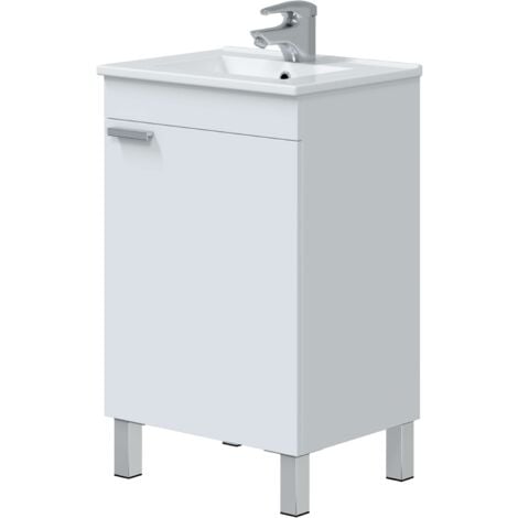 MIROYTENGO Mueble de Baño Atenea Con Patas Armario 1 Puerta Abatible Color Blanco Brillo 50 cm (Sin Lavabo)