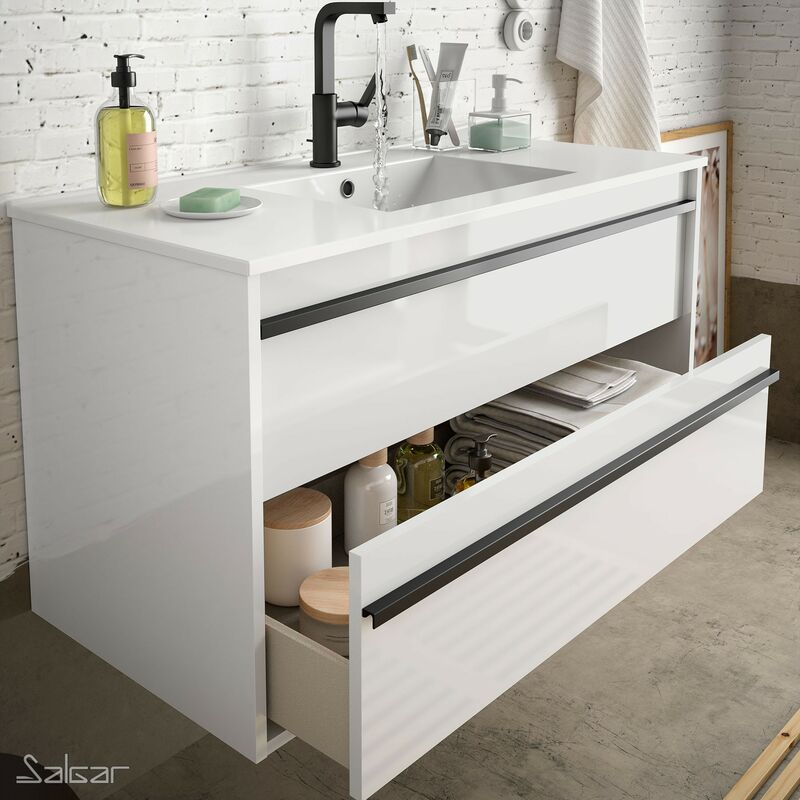 

Mueble de baño ATTILA 80 2 cajones BLANCO+ Lavabo - Blanco brillo