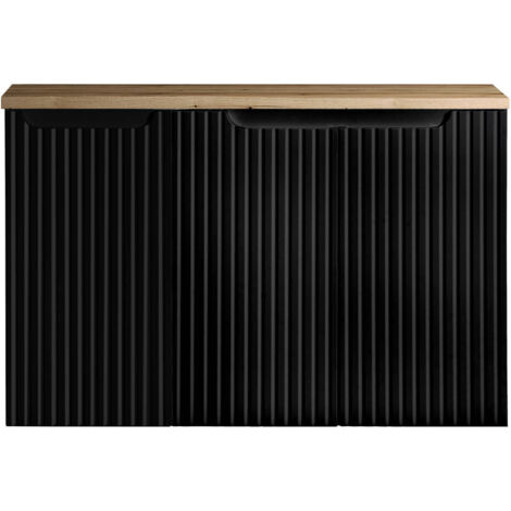 Mueble de baño bajo lavabo Newport con 3 puertas 90x60x40 cm - Negro/Efecto roble [en.casa]