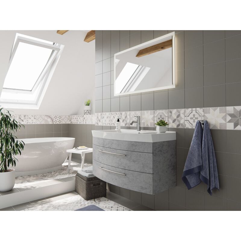 

Mueble de baño Bella 100 con panel frontal redondeado Hormigón con Espejo-LED