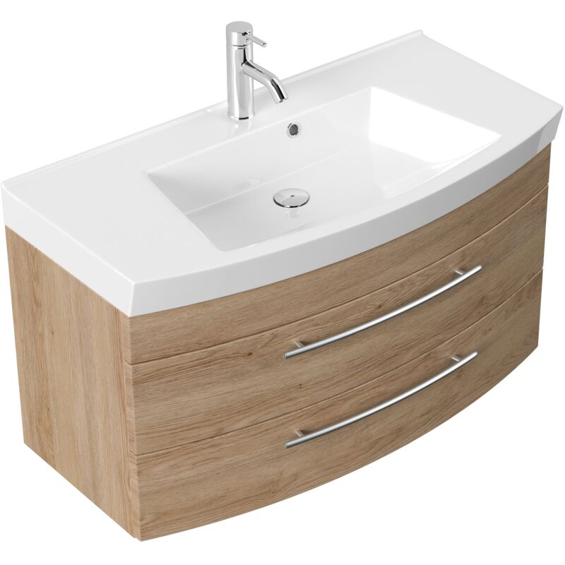 

Mueble de baño Bella 100 con panel frontal redondeado Roble claro