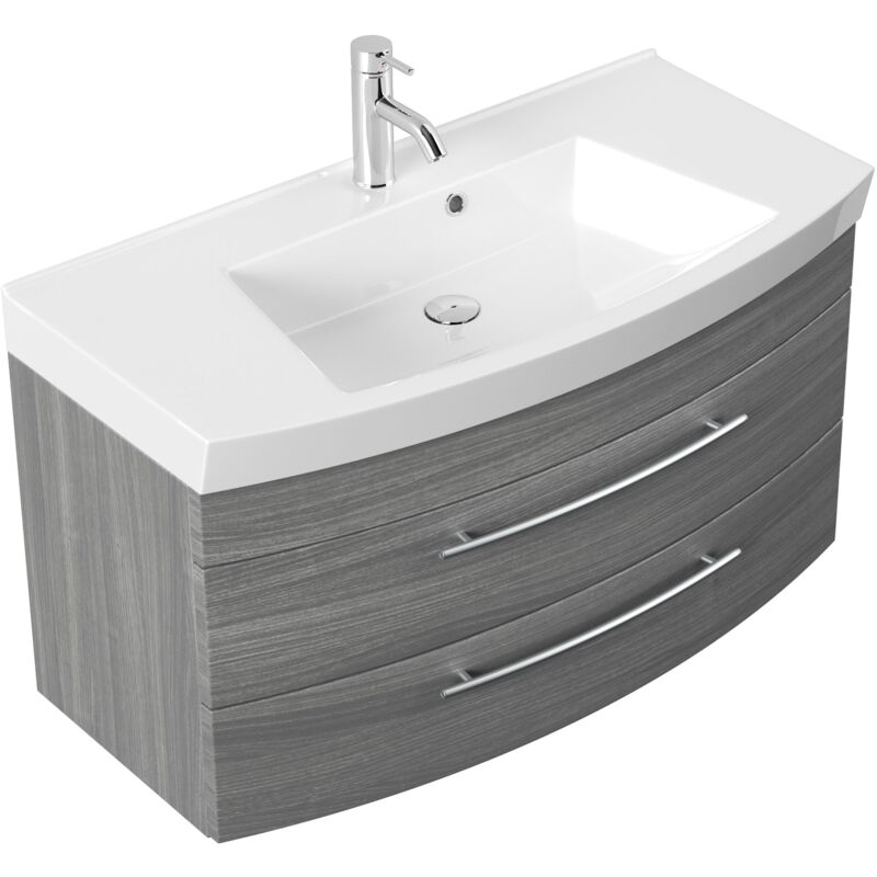 

Mueble de baño Bella 100 con panel frontal redondeado Roble plateado