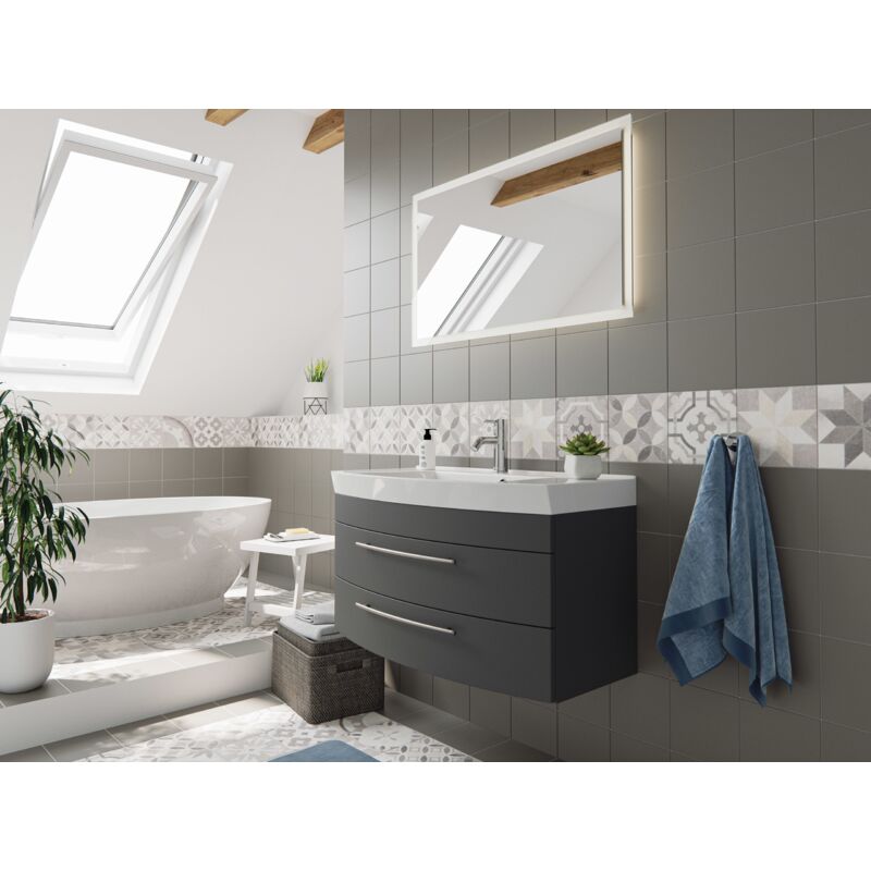 

Mueble de baño Bella 100 frontal redondeado Antracita sedoso con Espejo-LED