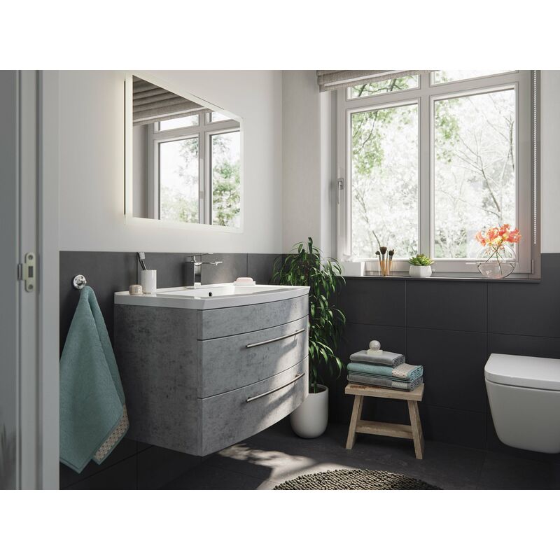 

Mueble de baño Bella 80 con panel frontal redondeado Hormigón con Espejo-LED