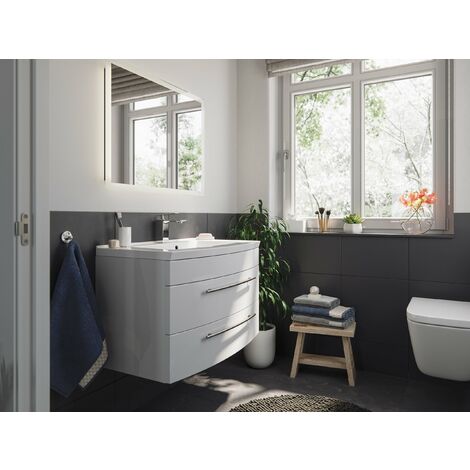 Mueble de baño Bella 80 frontal redondeado Blanco brillante con Espejo-LED