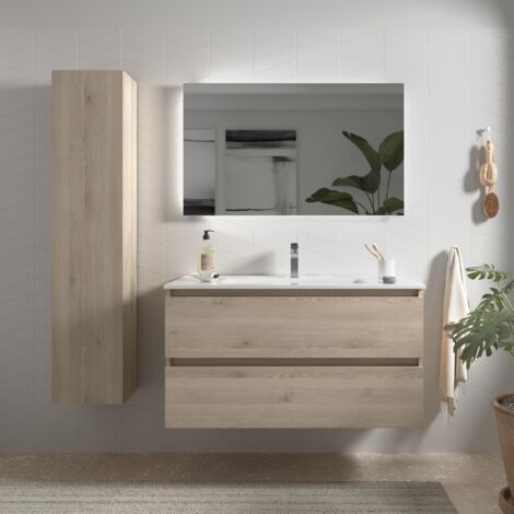 Mueble de Baño BEQUIA 100cm Natural Lavabo Porcelana