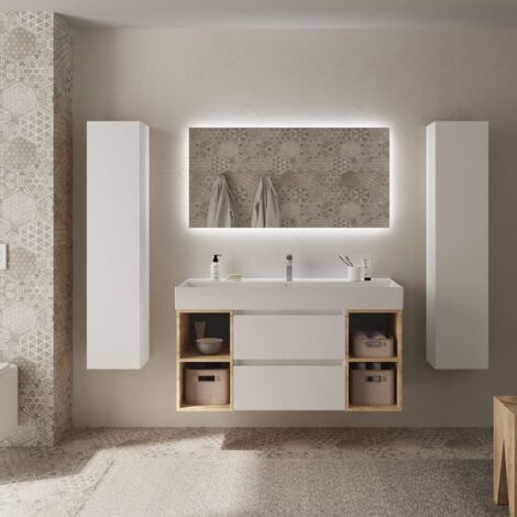 Mueble de baño con 4 cajones en madera y plástico blanco Lingbo