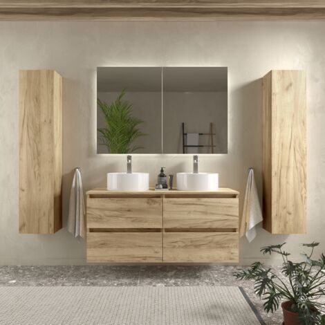 Mueble de baño Bequia 120 cm Roble con Lavabo sobre Encimera
