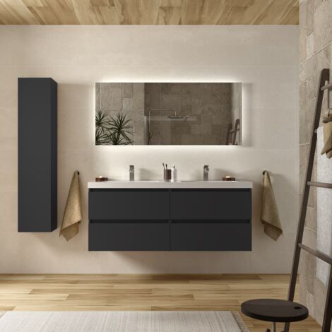 Mueble de baño Bequia 140 cm Negro Mate con Lavabo de porcelana