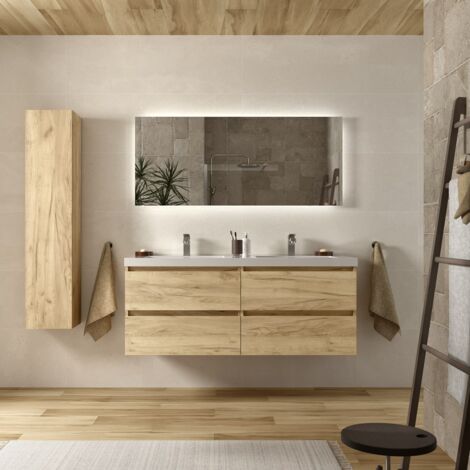 Mueble de baño Bequia 140 cm Roble con Lavabo de porcelana
