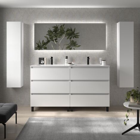 Mueble de Baño BEQUIA 3C 160cm Blanco Mate Lavabo Vilna Solid Surface