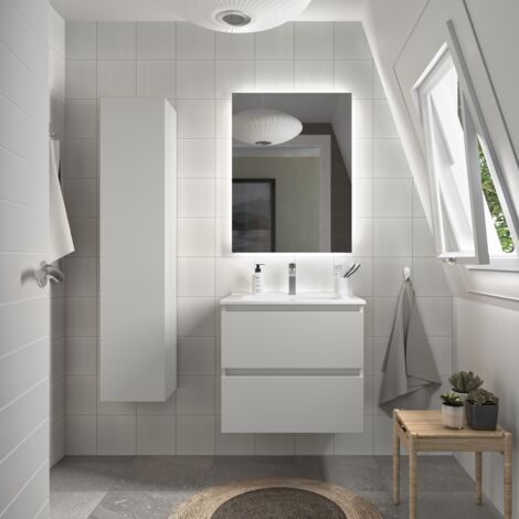 Mueble de baño Bequia 60 cm Blanco Mate con Lavabo de porcelana