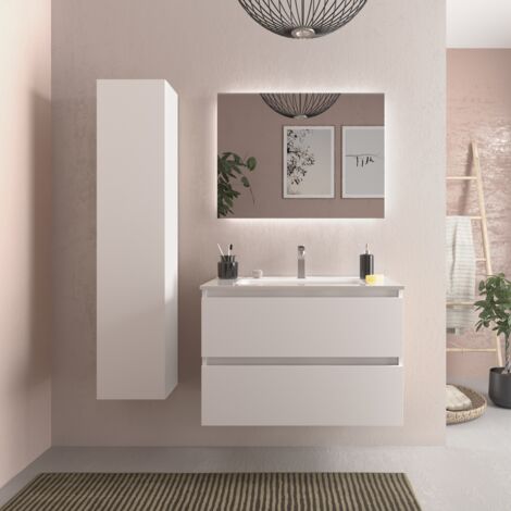 Mueble de baño Bequia 80 cm Blanco Mate con Lavabo de porcelana