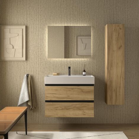 Mueble de Baño BEQUIA METAL 100cm Roble Lavabo Veneto Porcelana