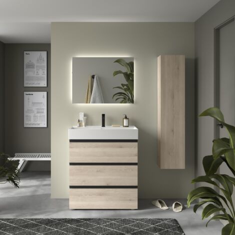 Mueble de Baño BEQUIA METAL 3C 100cm Natural Lavabo Veneto Porcelana
