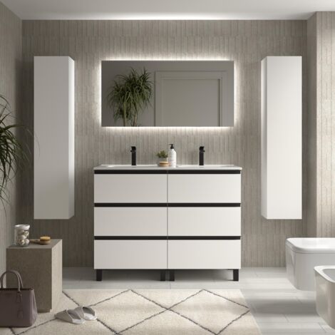 Mueble de Baño BEQUIA METAL 3C 120cm Blanco Mate Lavabo Porcelana