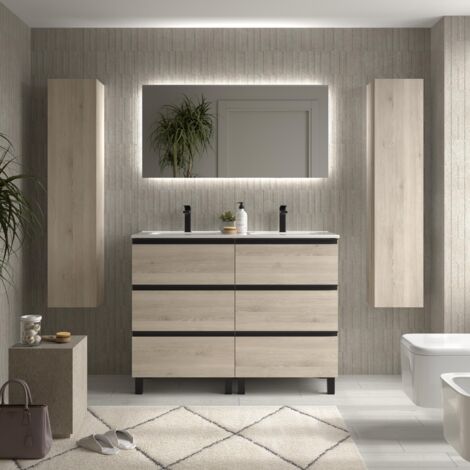 Mueble de Baño BEQUIA METAL 3C 120cm Natural Lavabo Porcelana