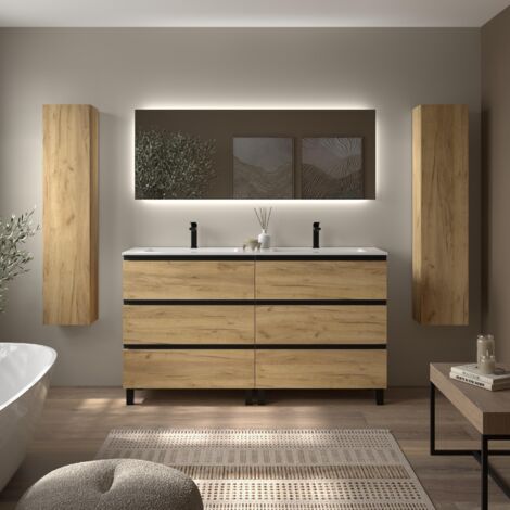 Mueble de Baño BEQUIA METAL 3C 160cm Roble Lavabo Vilna Solid Surface