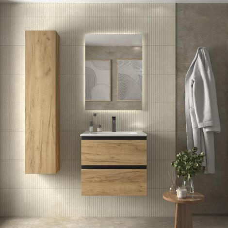 Mueble de Baño BEQUIA METAL 70cm Roble Lavabo Porcelana