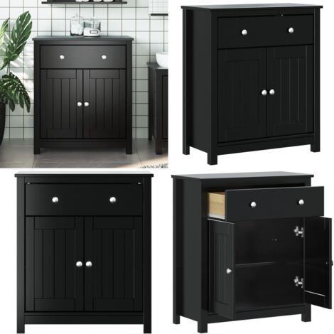 Mueble de baño BERG madera maciza de pino negro 69,5x34x80 cm - Armario de baño - Madera de pino
