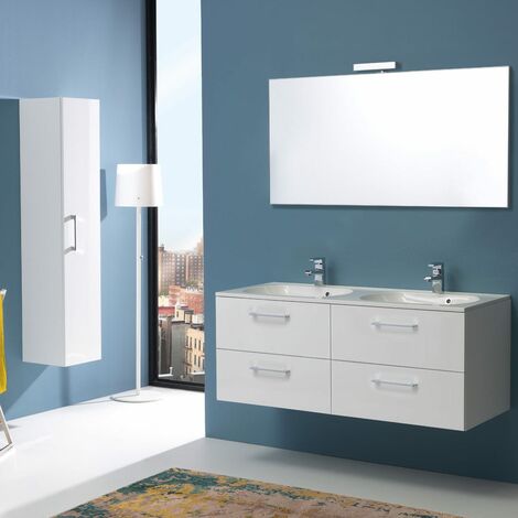 MUEBLE DE BAÑO BOSTON 120 CM CUATRO CAJONES Y DOBLE LAVABO BLANCO BRILLO