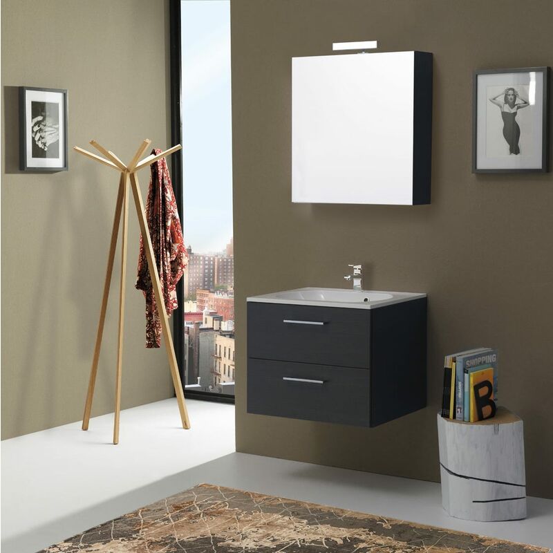 

Mueble De Baño Boston 60 Cm Dos Cajones Acabado Tanner Y Armario Con Espejo