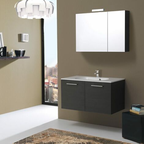 MUEBLE DE BAÑO BOSTON 90 CM CON PUERTAS ACABADO TANNER Y ARMARIO CON ESPEJO 