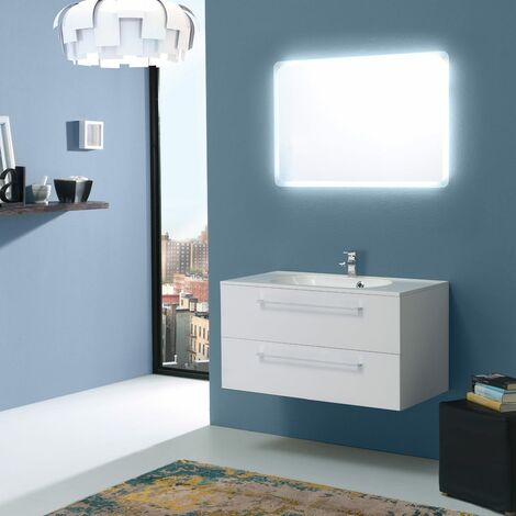 MUEBLE DE BAÑO BOSTON 90 CM DOS CAJONES BLANCO BRILLO ESPEJO RETROILUMINADO