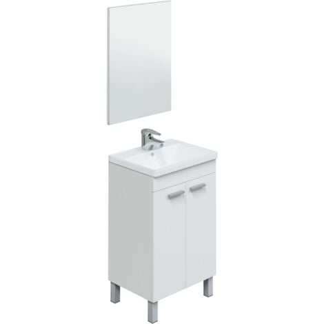 MIROYTENGO Mueble de Baño Camelia Estilo Contemporáneo en Color Blanco con 2 Puertas y Espejo 50x80x40 cm (Lavabo Cerámico)