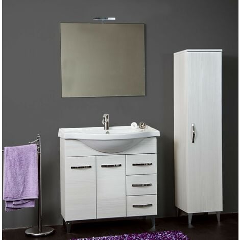 Mueble baño Claudia blanco brillo y encimera de ceramica blanca con espejo