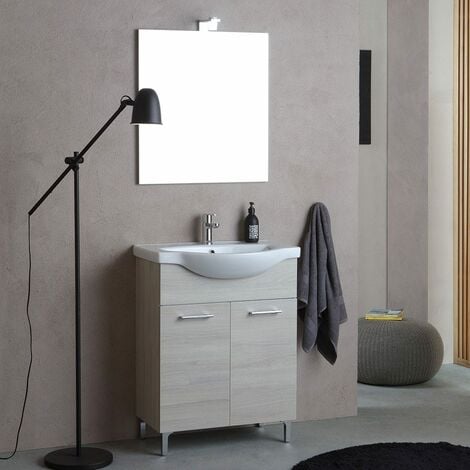 Toboli Armario alto baño 32x30x170cm blanco natural mueble columna estante  baño puertas en rejilla