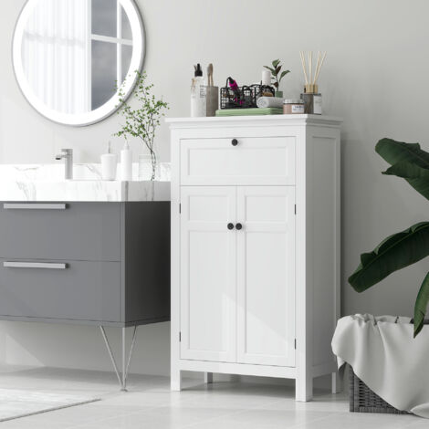 Mueble de Baño Columna de Baño con Cajón 2 Puertas y Estantes Ajustables Armario de Baño Moderno 60x30x102,5 cm Blanco