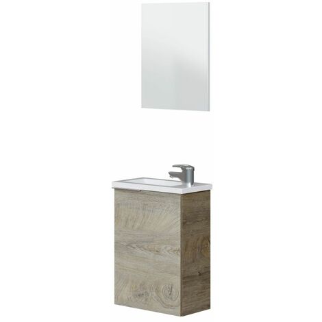 Mueble de baño Compact 40 con espejo y lavabo Roble Alaska Mueble:40cmEspejo:40cmLavabo:40cm (ancho) x Mueble:58cmEspejo:50cmLavabo:2,5cm (alto) - Roble Alaska