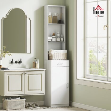 Mueble de baño con 1 cajón 5 compartimentos estantes ajustables 35 x 30.5 x 179 cm blanco