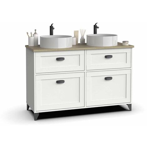 Mueble de baño con 2 lavabos cerámico Toscana en acabado color blanco, 92cm(alto) 120cm(ancho) 47cm(largo)