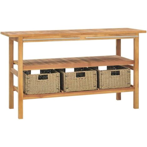Mueble de baño con 3 cestas madera maciza de teca 132x45x75 cm