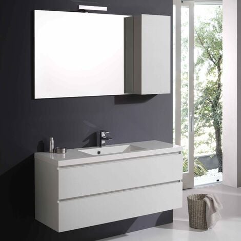 MUEBLE DE BAÑO CON COMPARTIMIENTOS ESPEJO DE BLANCO BOSQUE 120 CM CON MUEBLE DE PARED