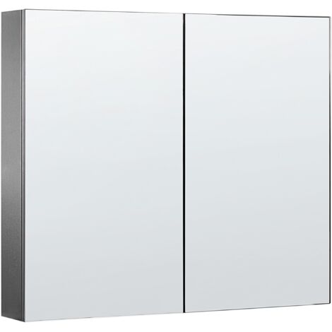 Mueble de baño con espejo 80 x 70 cm almacenaje minimalista moderno de pared 2 puertas 2 estantes negro Navarra