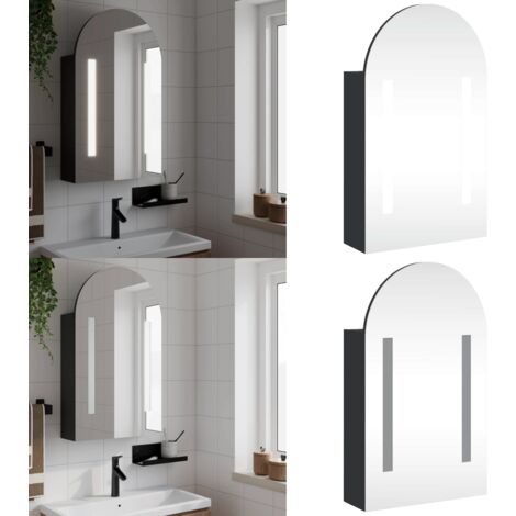 Mueble de baño con espejo arqueado y luz LED negro 42x13x70 cm - Espejo de baño - Luz LED