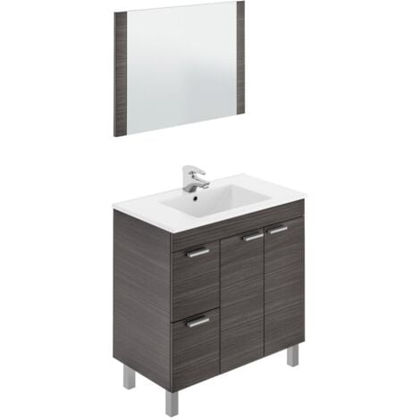 Conjunto de baño, mueble+espejo+lavabo HAMBURG blanco brillante