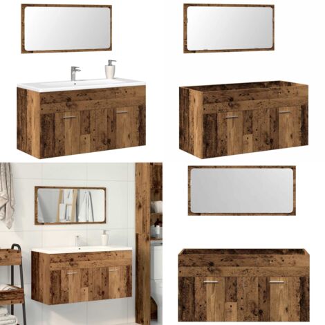 Mueble de baño con espejo de madera antigua madera ingeniería - Espejo de baño - Mueble de baño