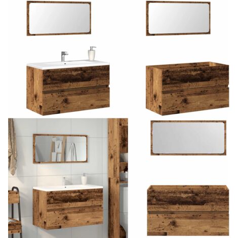 Mueble de baño con espejo de madera antigua madera ingeniería - Mueble de baño - Espejo de baño
