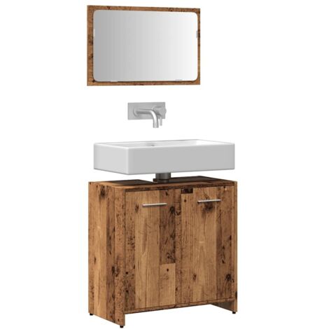 Mueble de baño con espejo de madera antigua madera ingeniería vidaXL