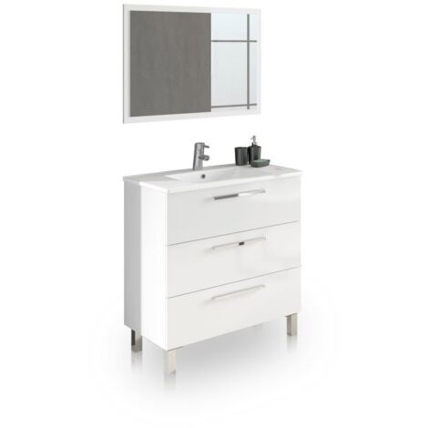 Mueble de baño con espejo Feel 3 cajones Blanco Brillo (ancho) x 86cm (alto)