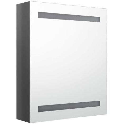 Mueble de baño con espejo LED 50 x 14 x 60 cm gris brillante 020006602