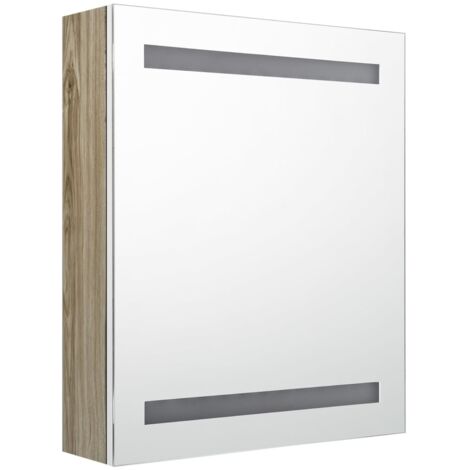 Mueble de baño con espejo LED 50 x 14 x 60 cm roble 020006590
