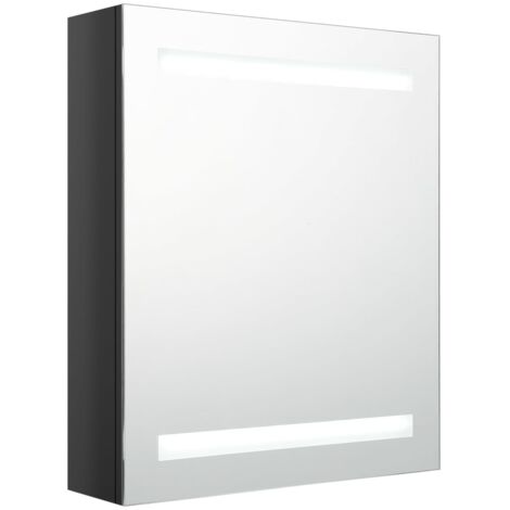 Mueble de baño con espejo LED 50x14x60 cm negro brillante 020006615