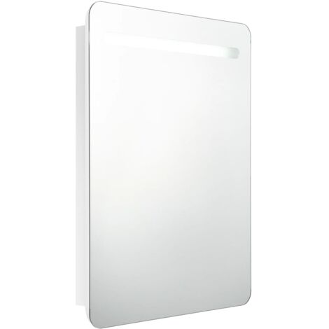 Mueble de baño con espejo LED 60 x 11 x 80 cm blanco brillante 020006582