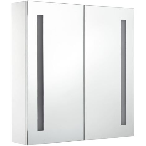 Mueble de baño con espejo LED 60 x 14 x 62 cm blanco y plateado 020006566
