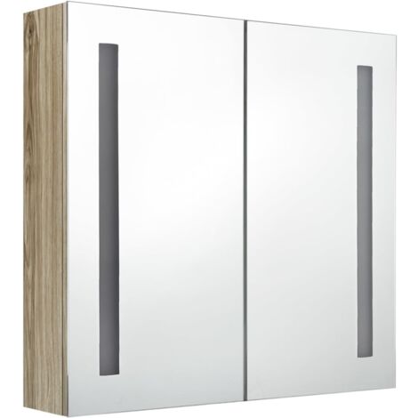 Mueble de baño con espejo LED 62 x 14 x 60 cm roble 020006592